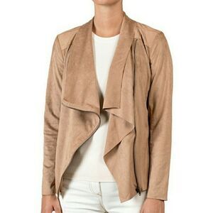 MOTE Moto Jacket Faux Brown Suede Long Sleeve Waterfall Front Zip Size M